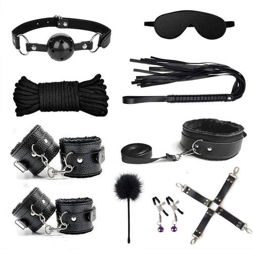 BDSM Restraints Sex Toys Bondage Restraints Set Fetish Bed Restraints Kits for Beginners SM Adult Games Safe Cosplay BDSM Cuffs Nipple Clamps Flogger Ball Gag Blindfold Rope