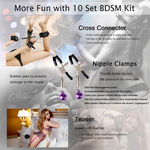 BDSM Restraints Sex Toys Bondage Restraints Set Fetish Bed Restraints Kits for Beginners SM Adult Games Safe Cosplay BDSM Cuffs Nipple Clamps Flogger Ball Gag Blindfold Rope