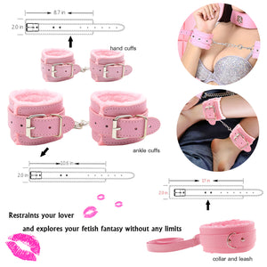 BDSM Restraints Sex Toys Bondage Restraints Set Fetish Bed Restraints Kits for Beginners SM Adult Games Safe Cosplay BDSM Cuffs Nipple Clamps Flogger Ball Gag Blindfold Rope
